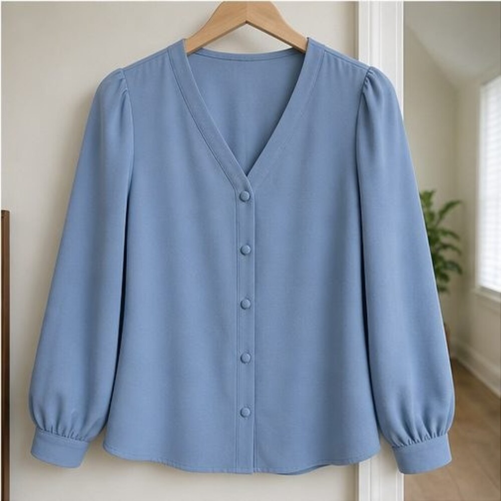 Blue V Neck Top